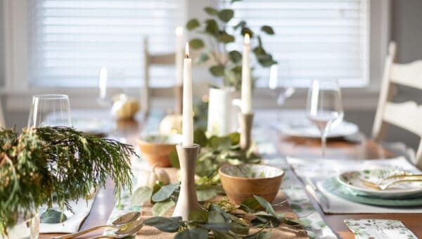 Beautiful holiday table setting with candles